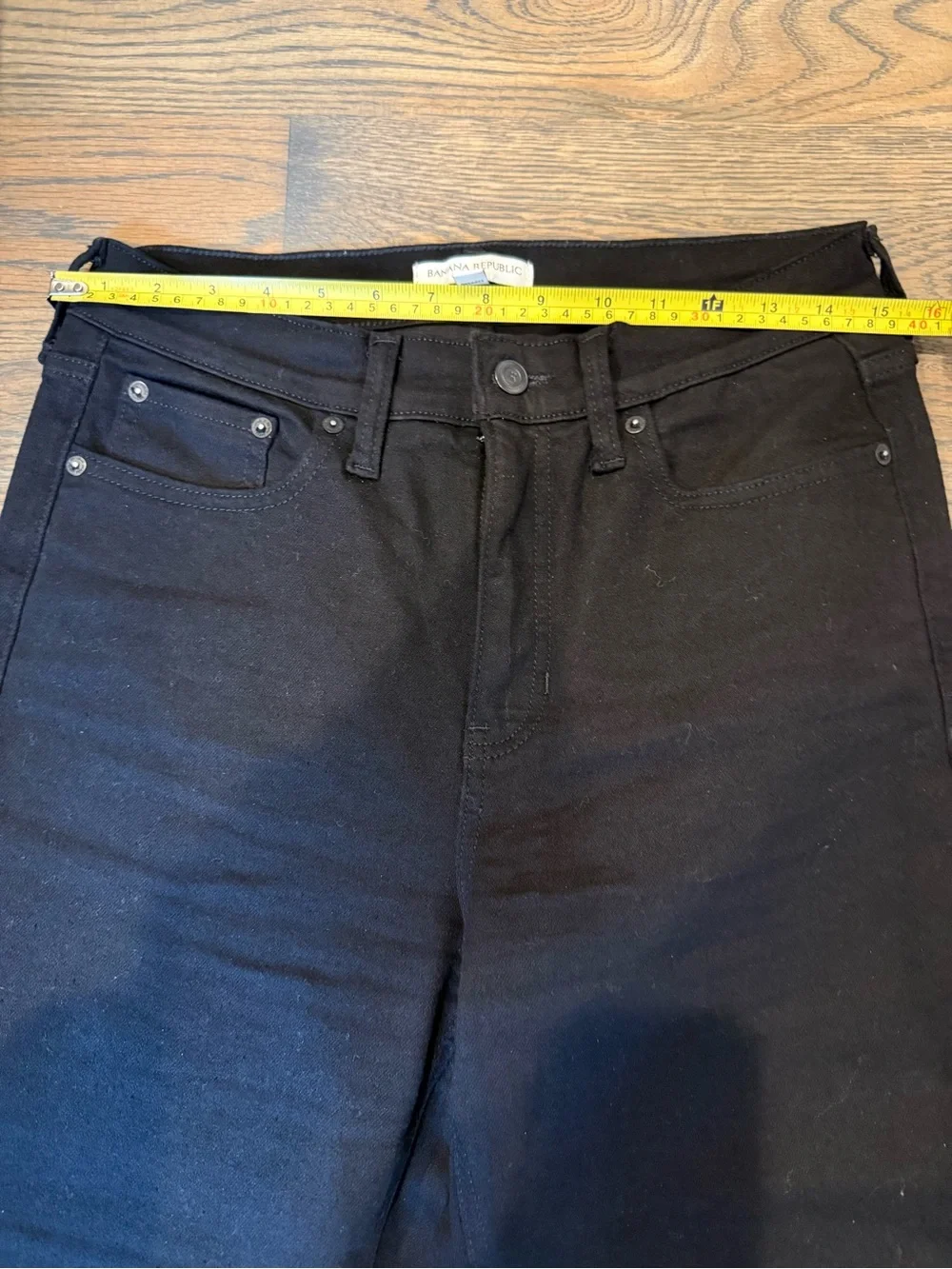Banana Republic Black High-Rise Flare Jeans, like new, worn once, size 30. - Picture 5 of 9